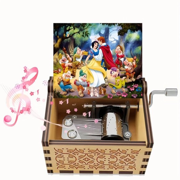 Snow White & Seven Dwarfs Wooden Hand Crank Music Box | Disney Princess Gift - Picture 1 of 1